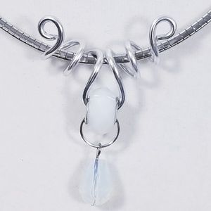 Aluminum Silver Spiral Pendant Opaque White Glass